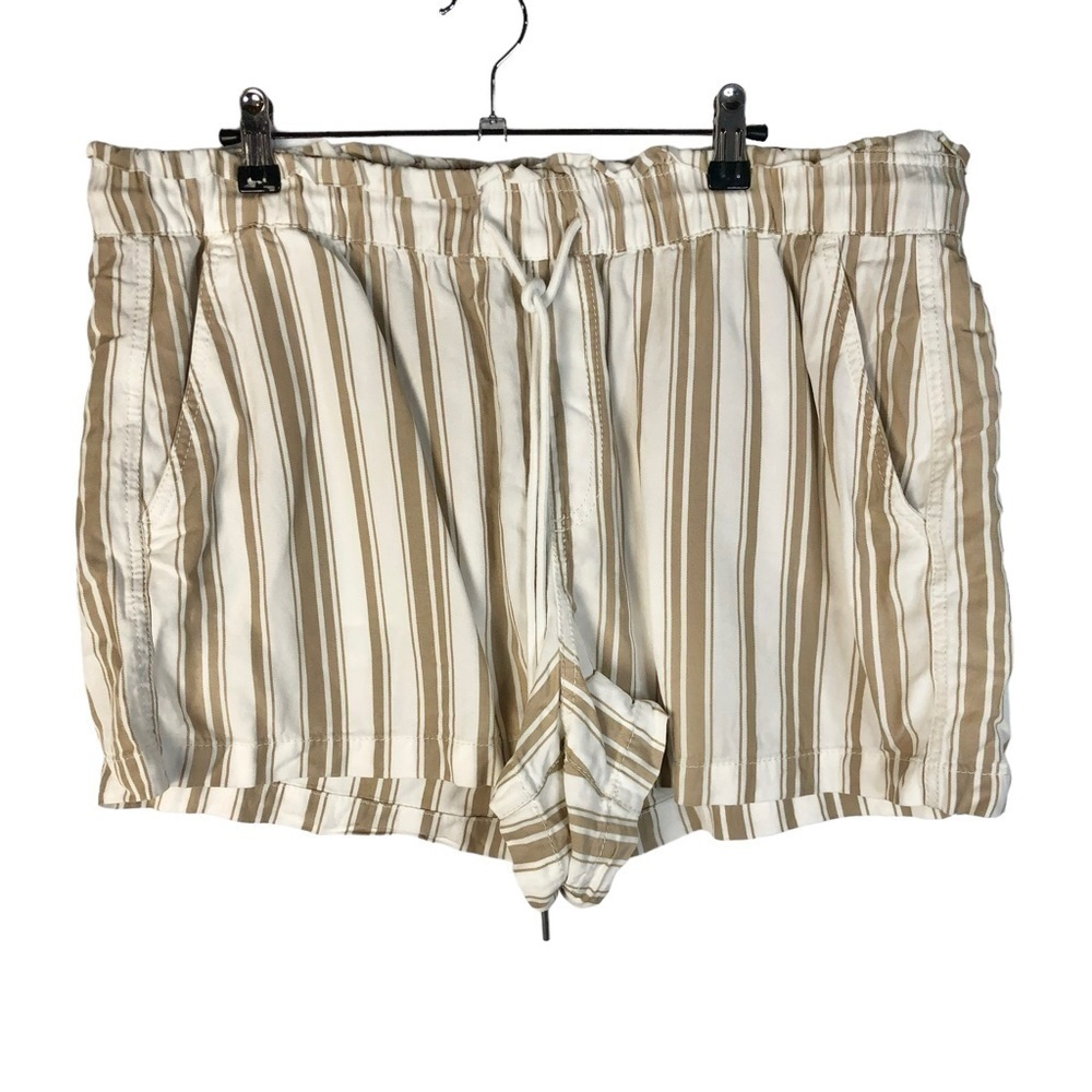 Ann Taylor LOFT White & Tan Stripe Paperbag High Rise‎ Shorts XL
